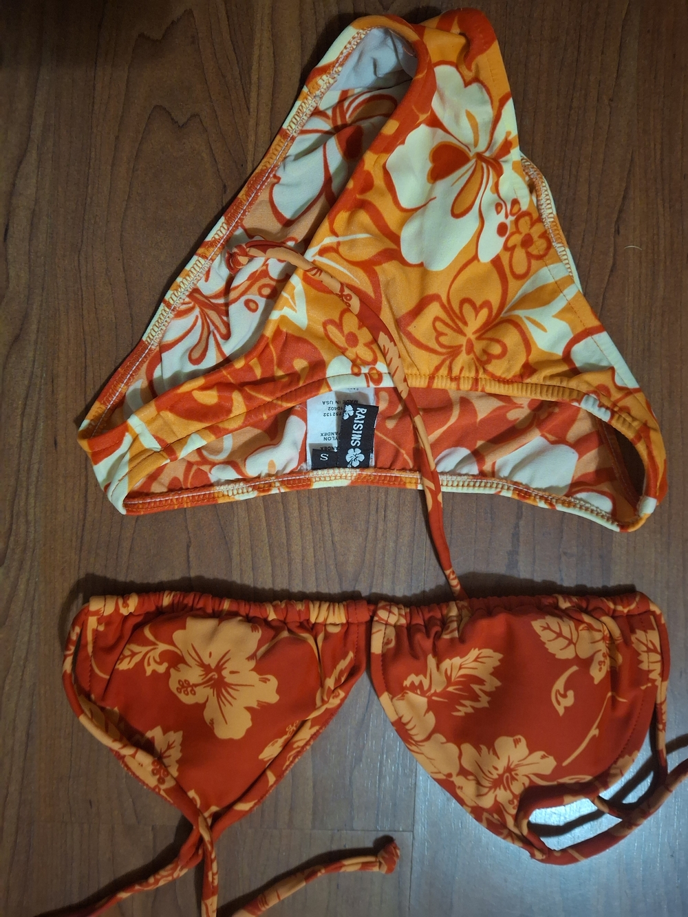 Raisins Orange Floral Halter Bikini Set Size Medium (Swi106)